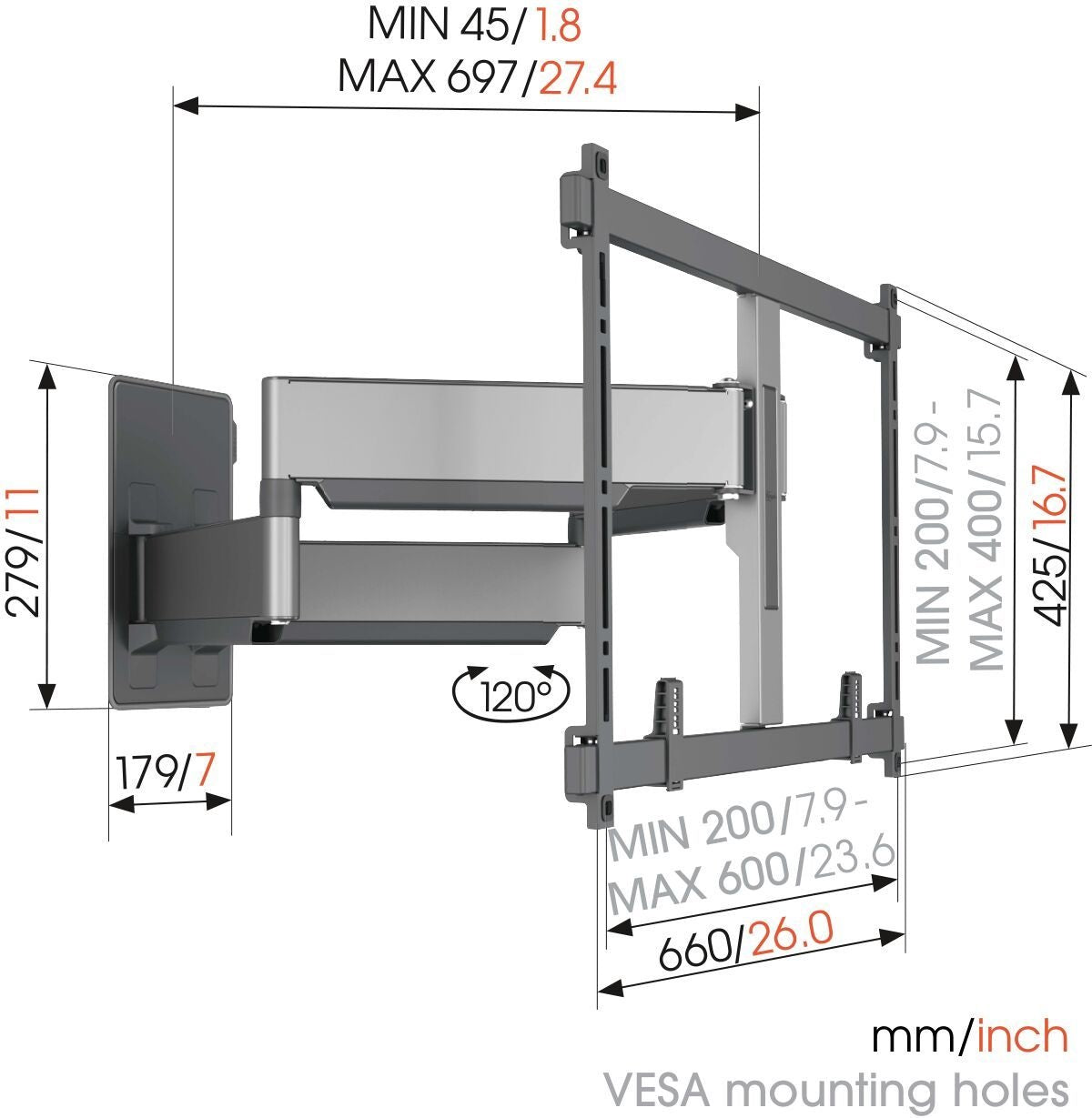Vogels ELITE TVM5855 TV Wall Mount 60x40 Turn up to 75kg (THIN550 Replacement)