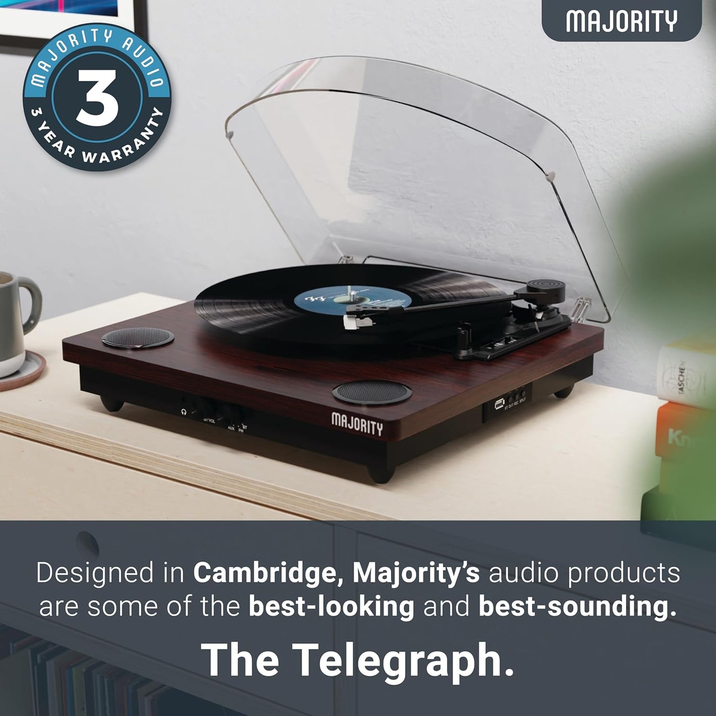 Majority MOTO Turntable Audio Technica Cartridge Digital Record, Cut & BT