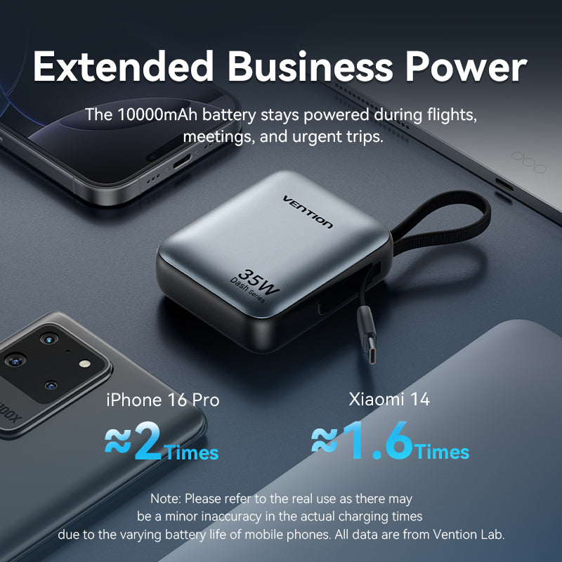 Vention Powerbank 10000mAh 35W Mini Size Built-in USBC Black FHEH0