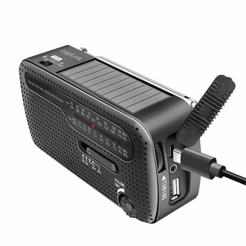 LOGILINK SP0061 DYNAMO HAND CRANK RADIO W/SOLAR PANEL AND FLASHLIGHT