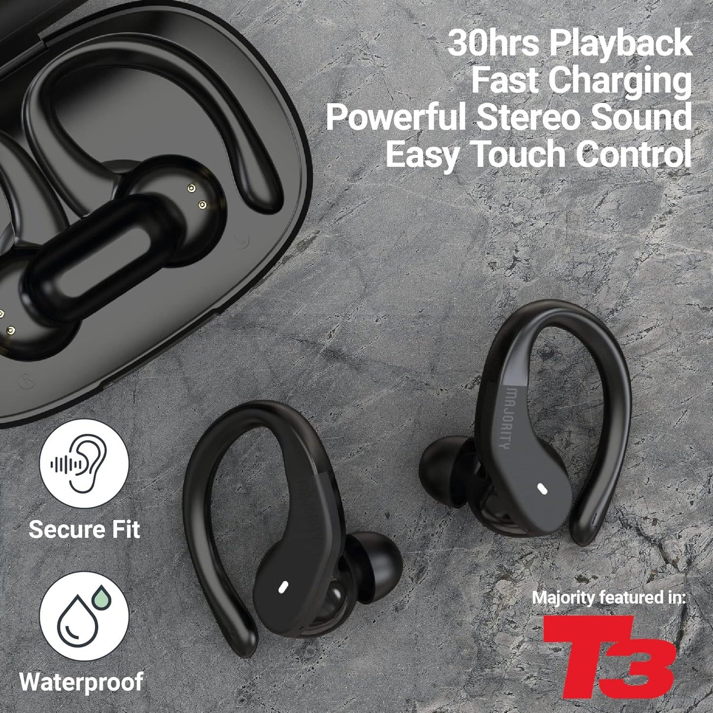 Majority IPX7 TRU-Sport TWS Earphones Black