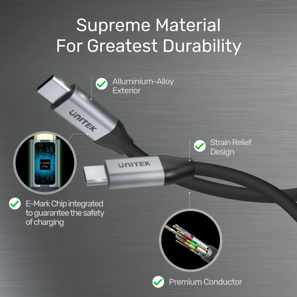 Unitek C14091ABK USB-C Cable PD100W 4K60Hz 2.0m