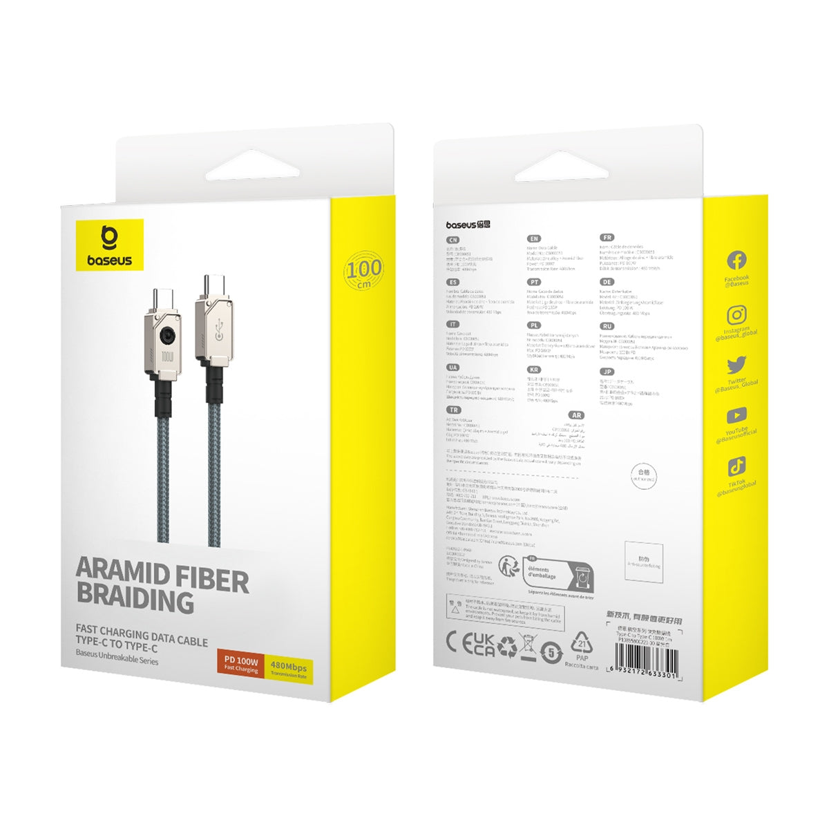 Baseus Cable USB-C to USB-C Unbreakable Braided 100W 1.0m White