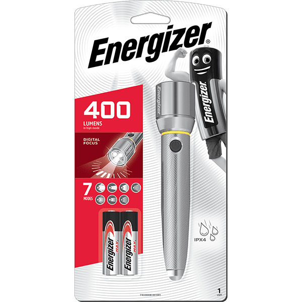 Energizer Vision HD Metal Torch Light 400 Lumens IPX4 (2xAA Batteries Included)