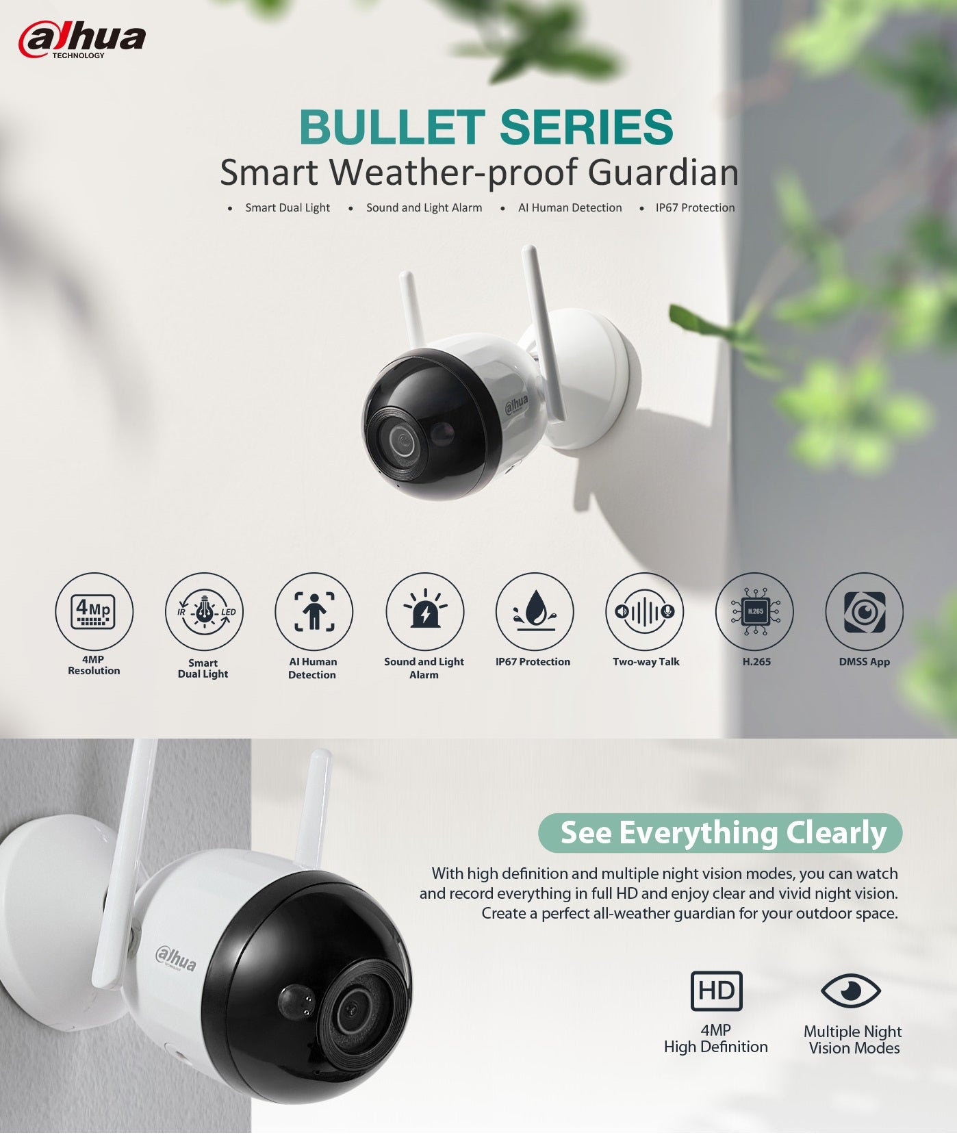 Dahua F4C-PV IP 4.0MP 2.8mm Wifi Bullet Dual Illumination