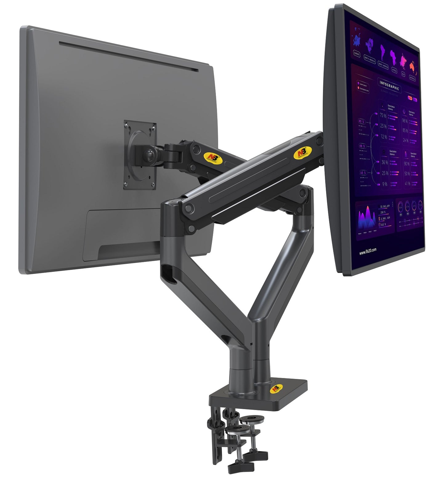 NBMounts G35 Dual Arm Extra Long Gas Monitor Desk Mount