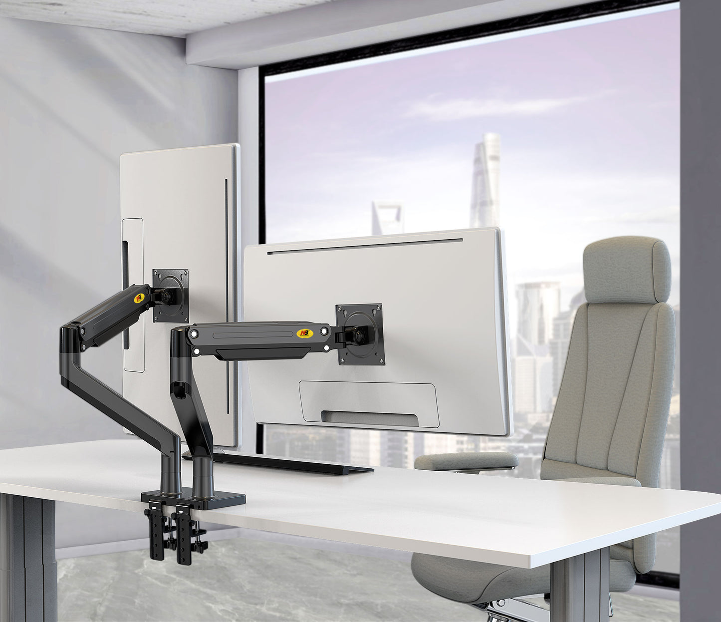NBMounts G35 Dual Arm Extra Long Gas Monitor Desk Mount