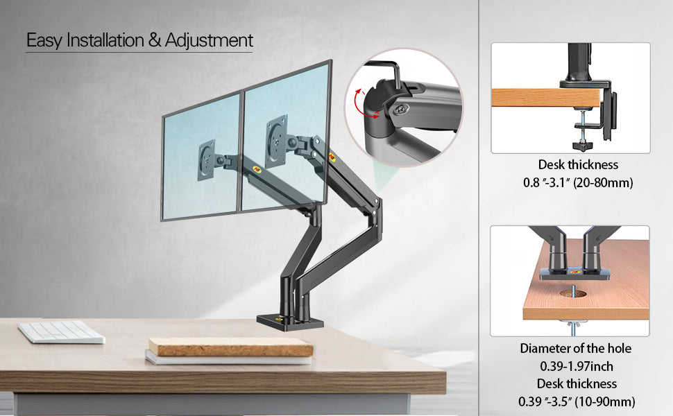 NBMounts G35 Dual Arm Extra Long Gas Monitor Desk Mount