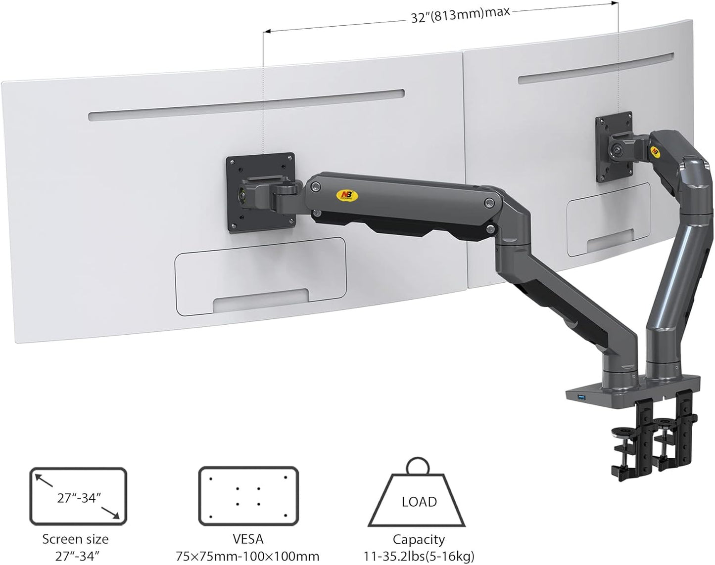 NBMounts G65 Dual Arm Heavy Duty Gas Desk Monitor Mount