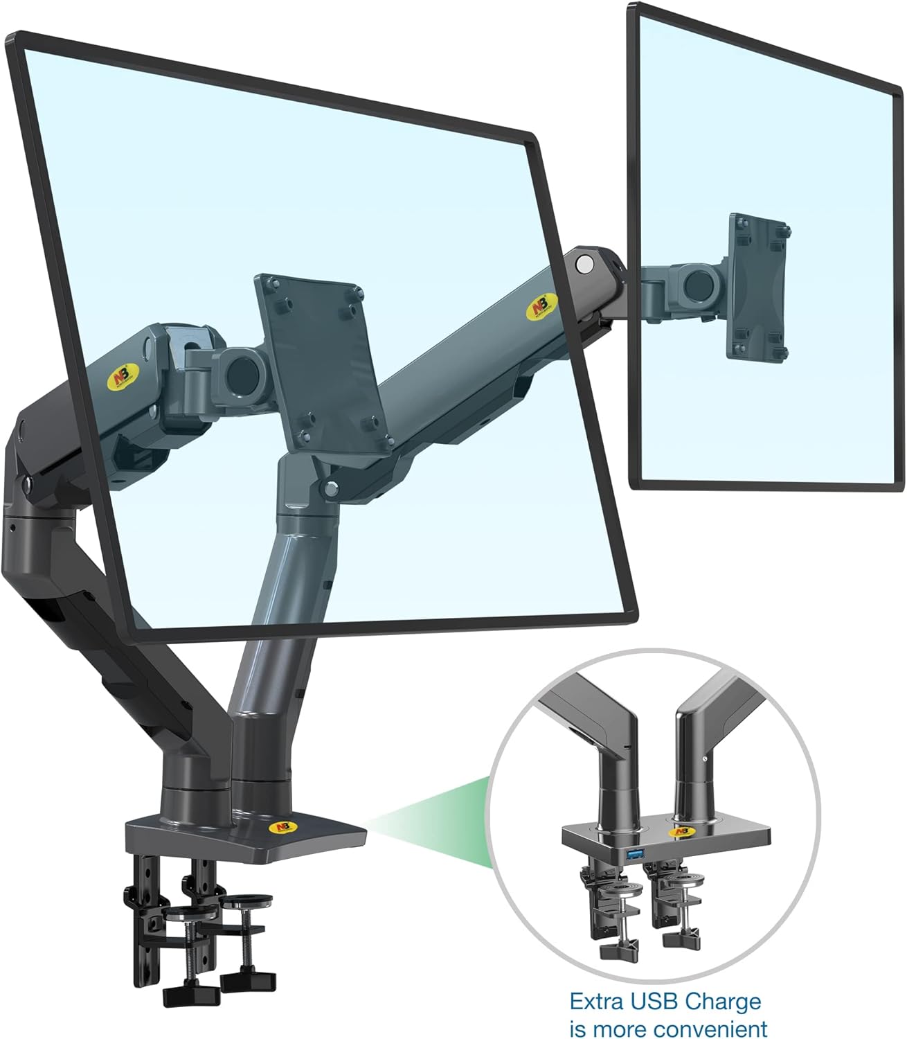 NBMounts G65 Dual Arm Heavy Duty Gas Desk Monitor Mount