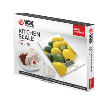 VOX KW 2711 KITCHEN SCALE Capacity: 5kg, Division: 1g, Tare Function, Overload Indicator, Water-Transfer Technology of Printing