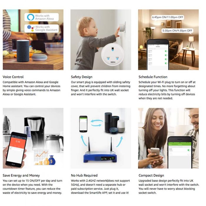 Tuya WiFi Smart Plug UK Adaptor Wireless Remote Voice Control Power Monitor Outlet Timer Socket