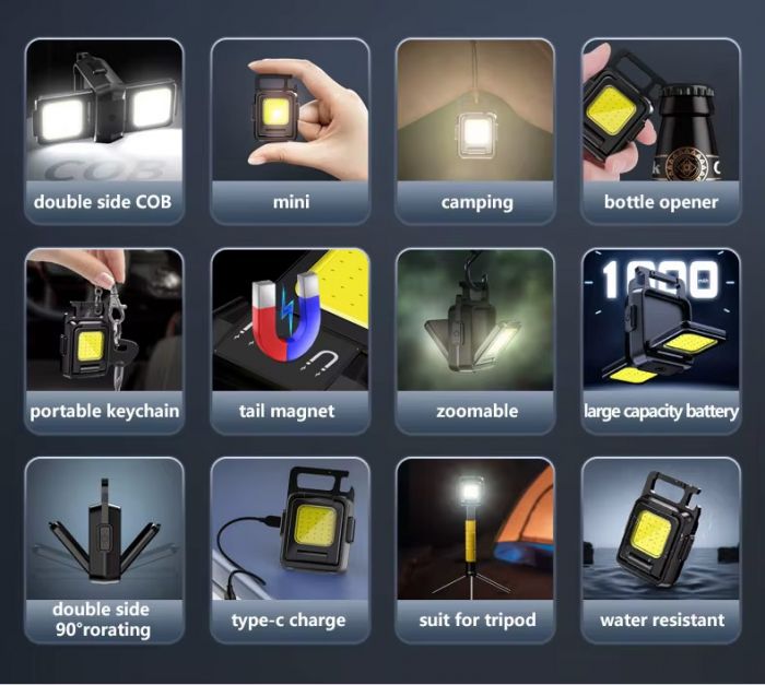 Mini Flashlight Double Sides COB Portable Torch Aluminum Body Type C IP54