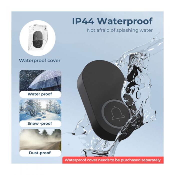 Wireless Doorbell No Need Battery 1 button + 1 receiver 250M Range UK Plug Waterproof 60 Chime 120dB