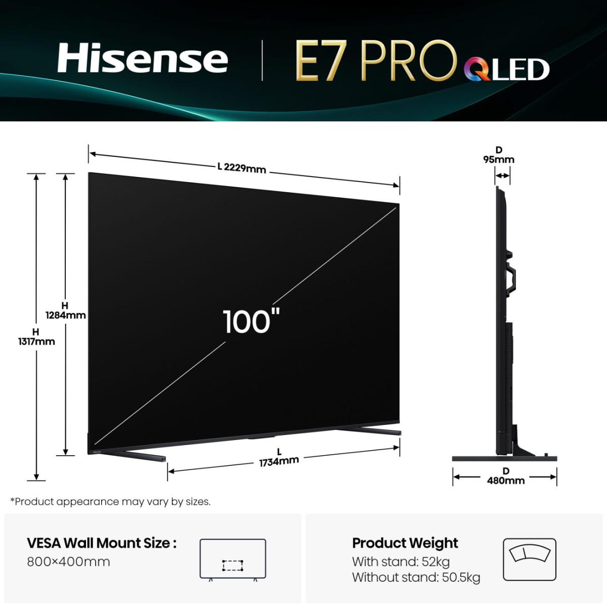 Hisense 100E7Q PRO 100'' 4K Smart QLED 120hz TV