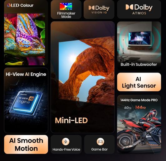 Hisense 85U7Q 85'' 4K Smart QLED MINI LED 144hz TV