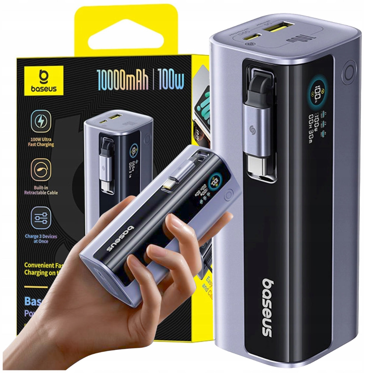 Baseus EnerGeek GR11 Powerbank 100W 10000mAh with Retractable Cable Grey