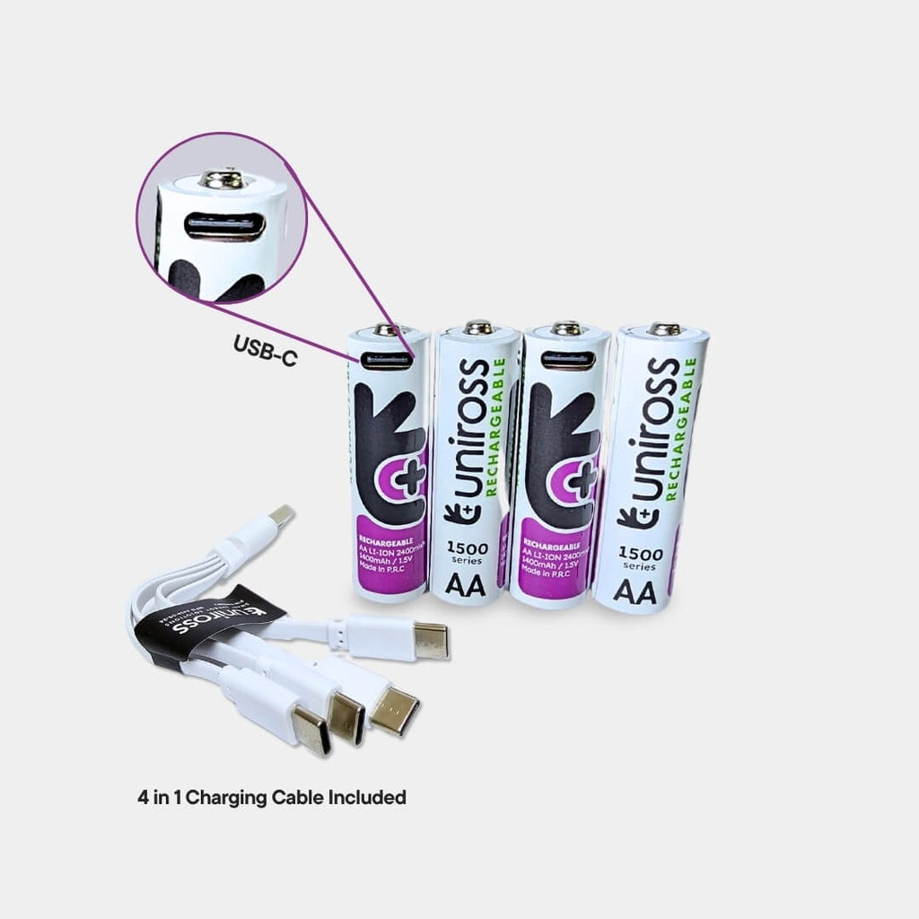 Uniross Rechargeable USB-C Lithium AA Batteries (4pack)