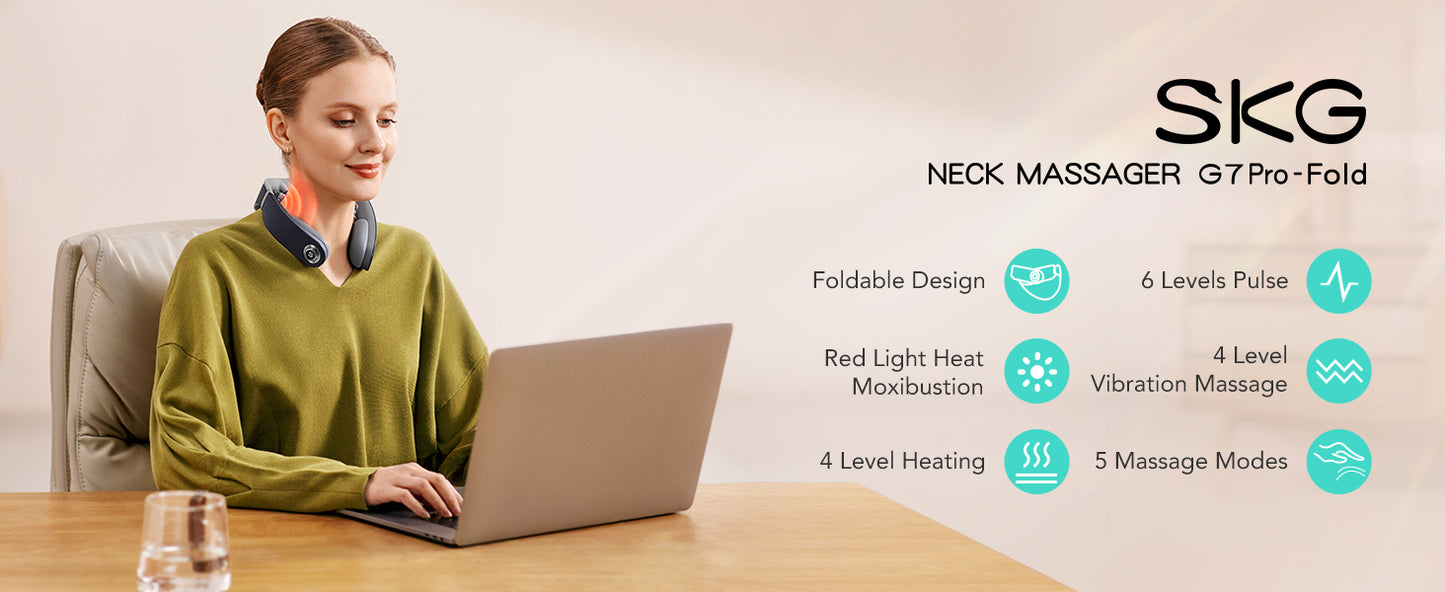 SKG G7 Pro-Fold Neck Massager Pulse-Heat-APP-Multiple Heads