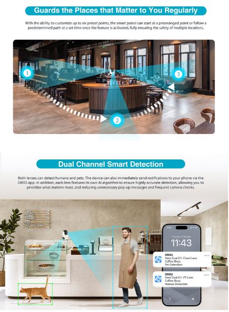 Dahua IP Indoor 3.0MP Wifi PT Dome Dual Lens H3D-3F