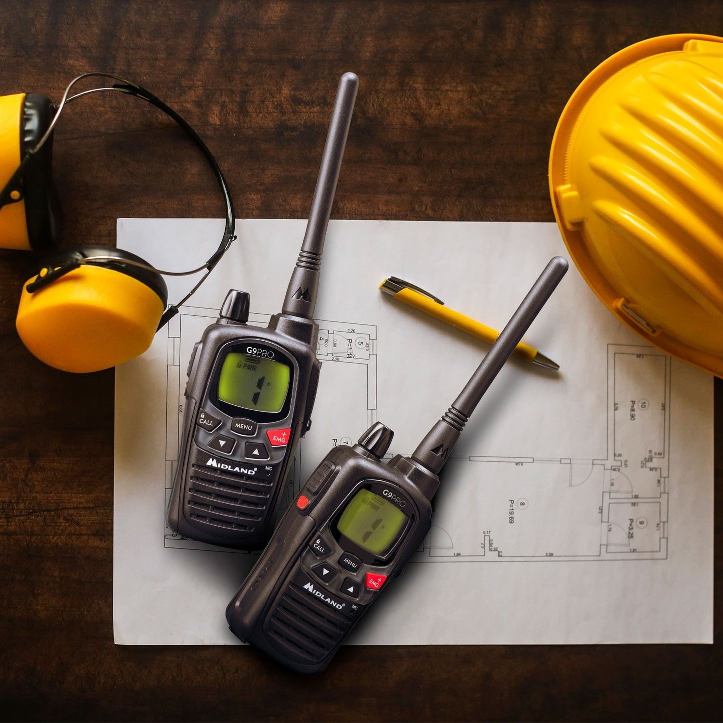 Midland G9 Pro Work Edition Valibox Includes 2x G9 Pro with Long Antenna, 2x Earphones & Carry Case