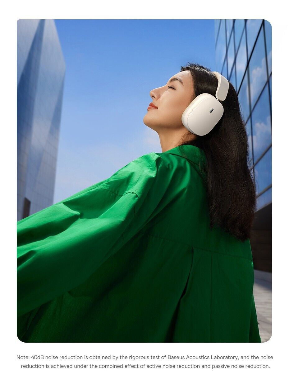 Baseus Bowie H1 Noise Cancelling Wireless Headphones White
