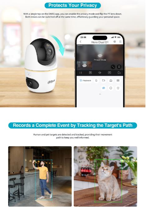 Dahua IP Indoor 3.0MP Wifi PT Dome Dual Lens H3D-3F