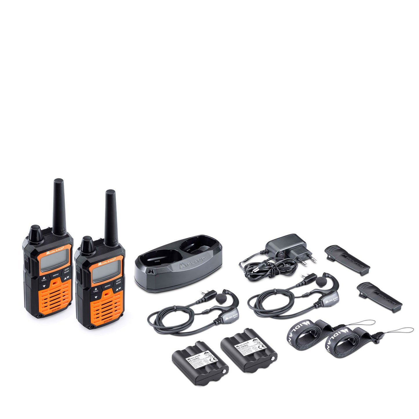 Midland XT70 Pro Hobby & Work Radio Walkie Talkies incl 2x Earphones, 2x Lanyards & Carry Case