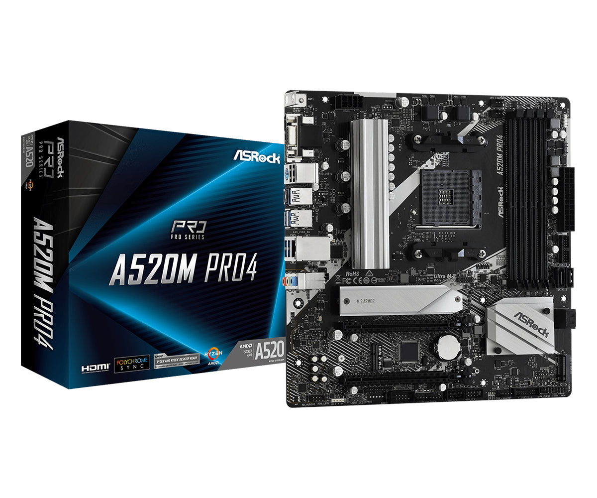 ASROCK A520M PRO4 MOTHERBOARD MICRO ATX AM4 AMD