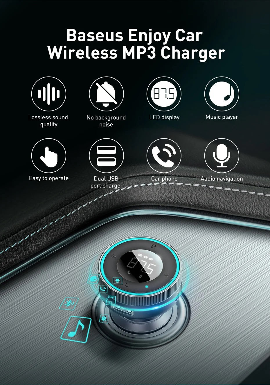 Baseus CCLH-01 Car Charger FM Trans USB/BT/SD