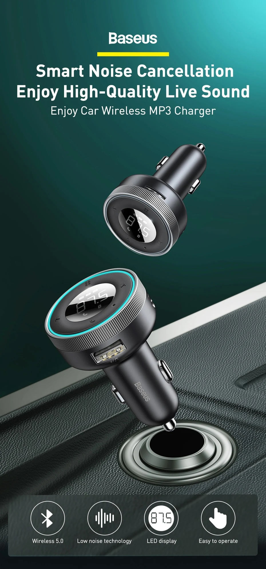 Baseus CCLH-01 Car Charger FM Trans USB/BT/SD