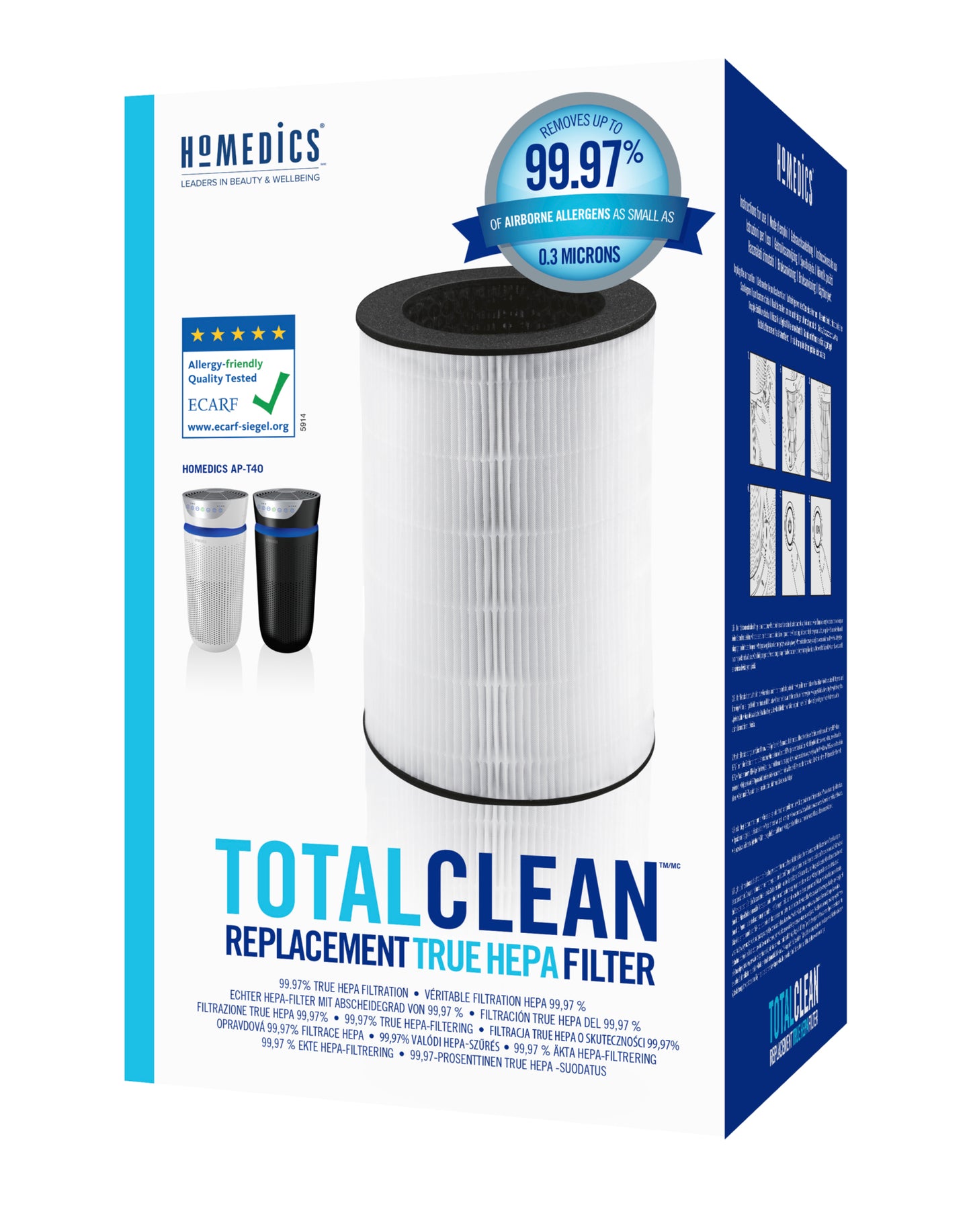 HoMedics AP-T40FLR Replacement HEPA Filter for AP-DT40 Air Purifier
