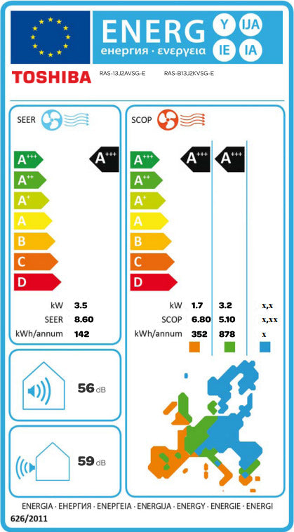 Toshiba Edge RAS-B13J2KVSG-E+RAS-13J2AVSG-E1 Air Conditioner 13000 BTU R32 Inverter A+++/A+++