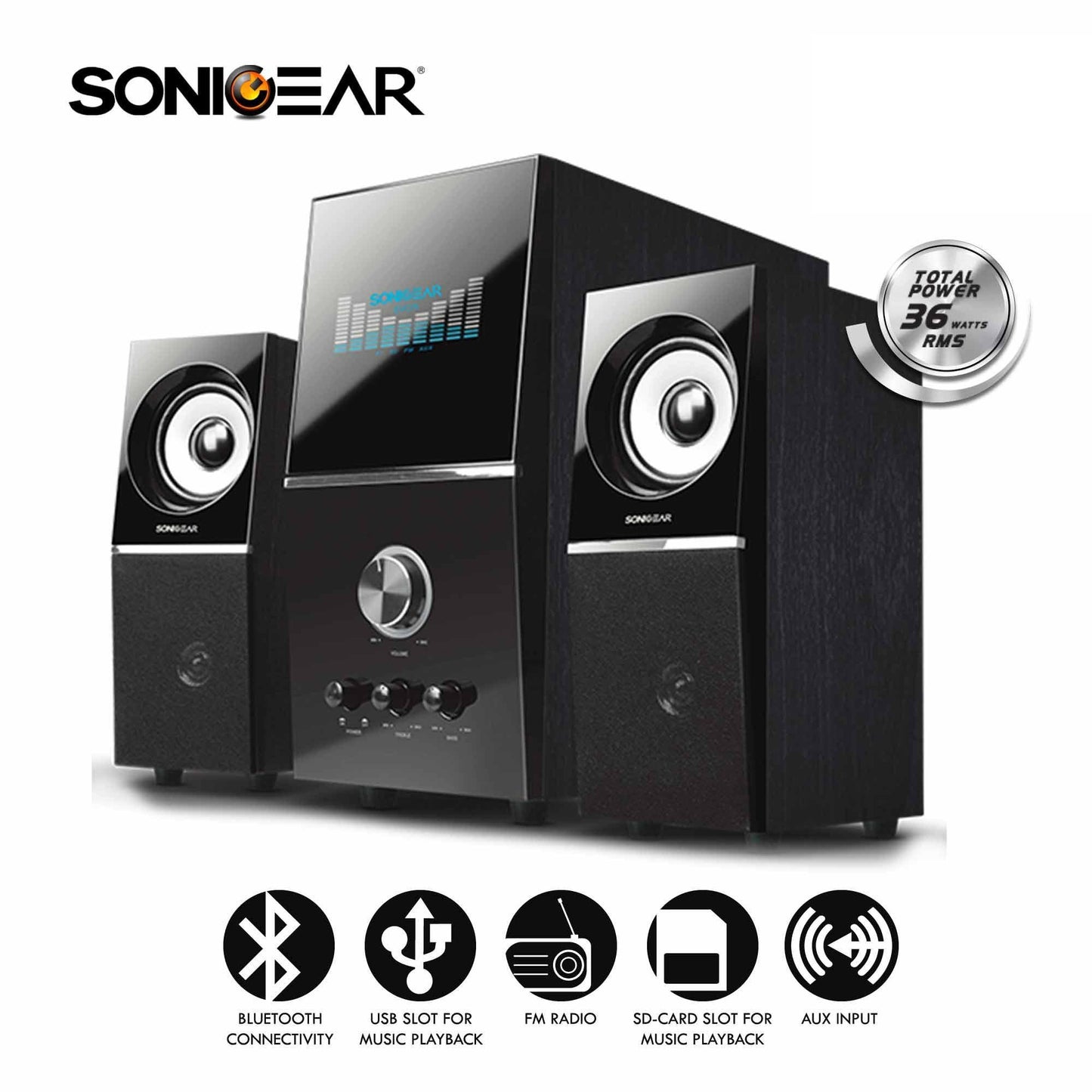 SonicGear EVO5 Pro BTMI 2.1 USB/BT/FM Speakers 72W