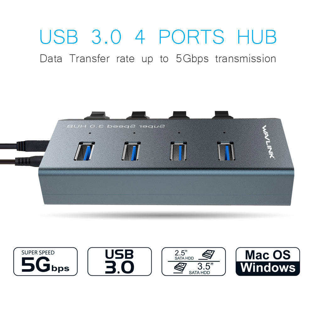 WavLink UH3049 USB3.0 Hub 3port w/Individual Power Switches