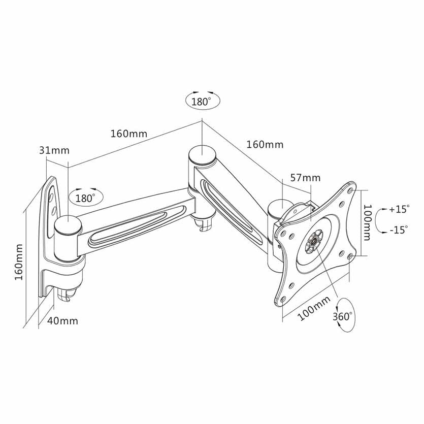 INLINE 23105D WALL BRACKET FOR TFT UPTO68CM/27″ TWO PIECE ARM 15KG