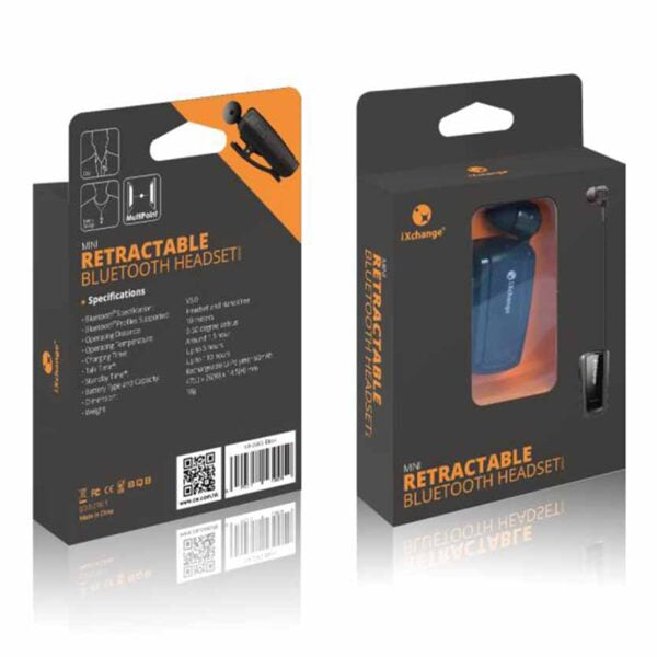 IXCHANGE UA25 BLUETOOTH MINI EARPHONE W/RETRACTABLE CABLE BLACK