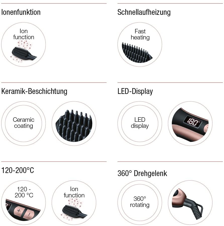 Beurer HS 60 Hair Straightening Brush Smooth Hair with just a Single Brushstroke