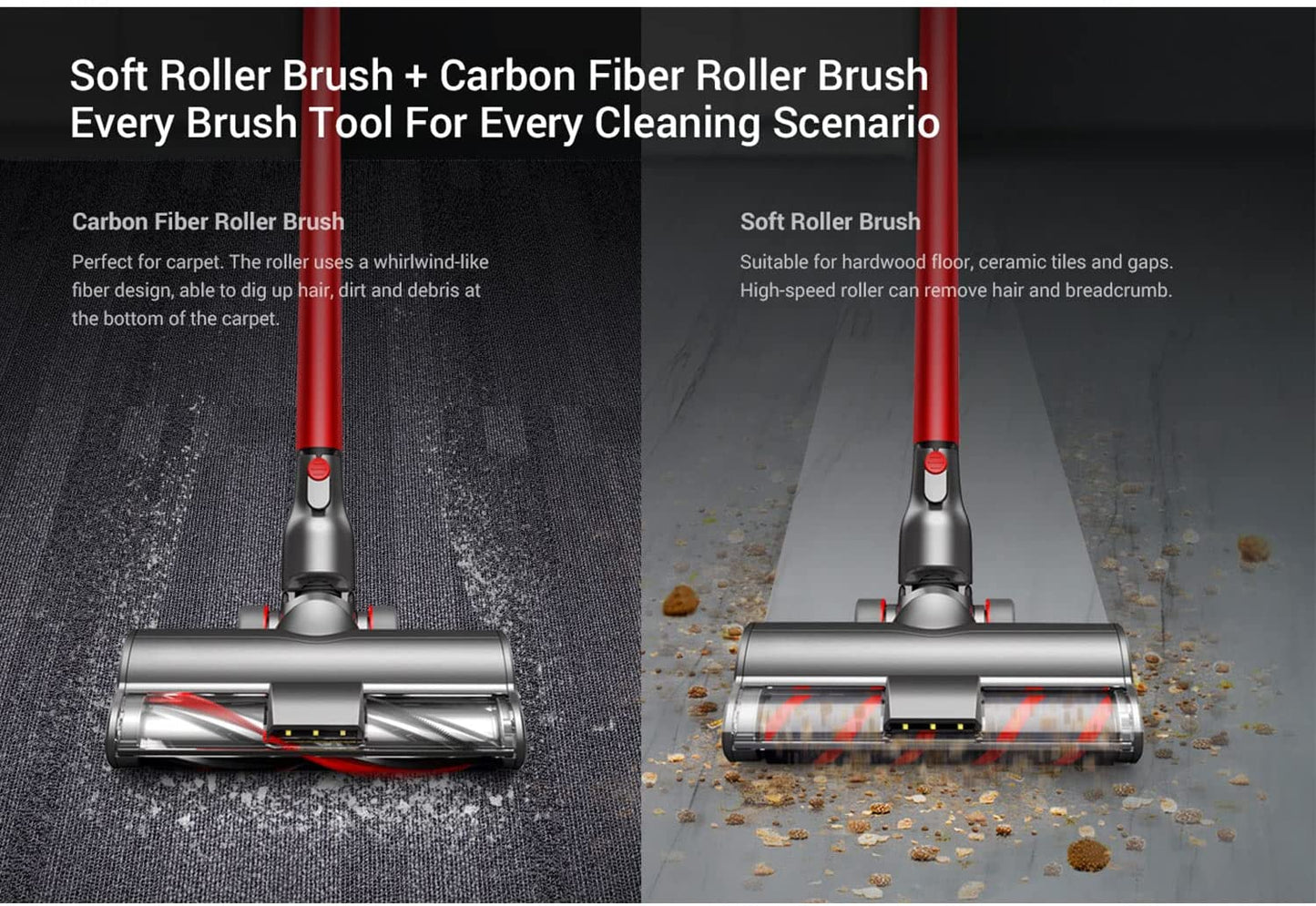 PUPPYOO T12 Pro Rinse , 2 in 1 HandStick Vacuum Cleaner with Mopping Head, Red