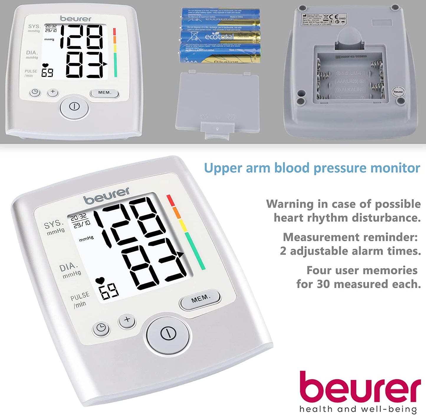 Beurer BM 35 Upper Arm Blood Pressure Monitor Silver