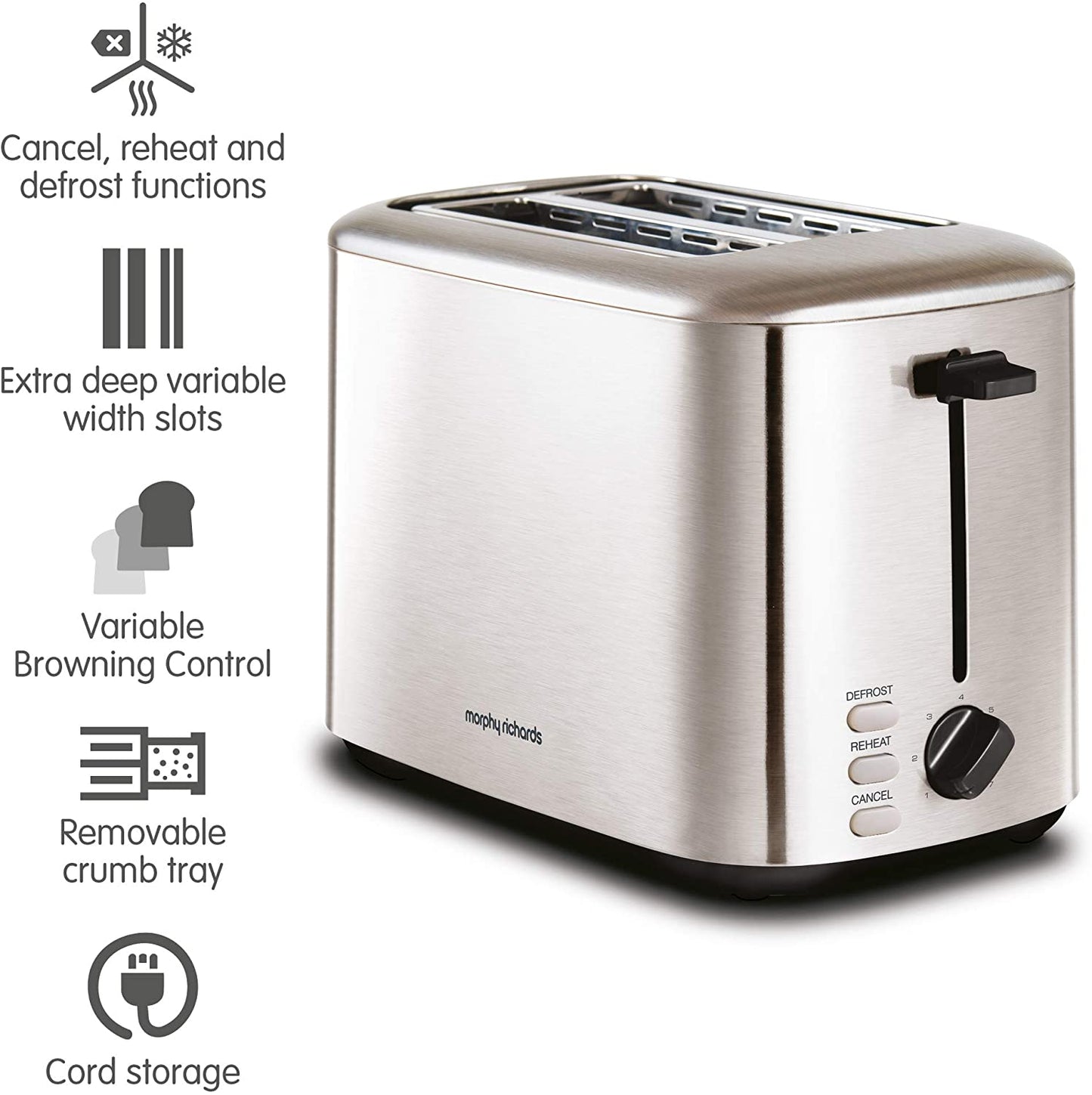 Morphy Richards 222067 Equip 2 Slice Toaster 800W Brushed