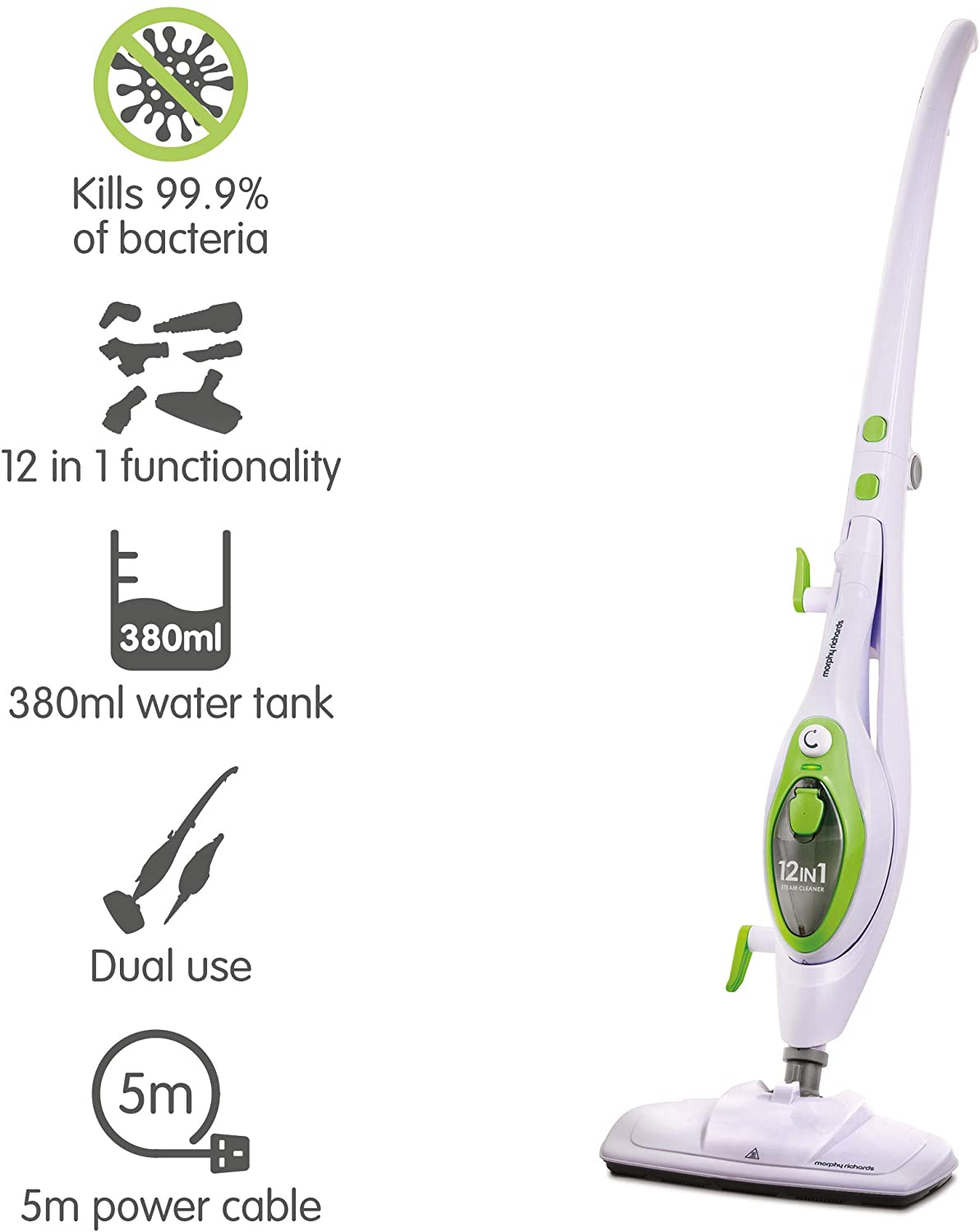 Morphy Richards 720512 12 in 1 Steam Cleaner 1500W White/Green
