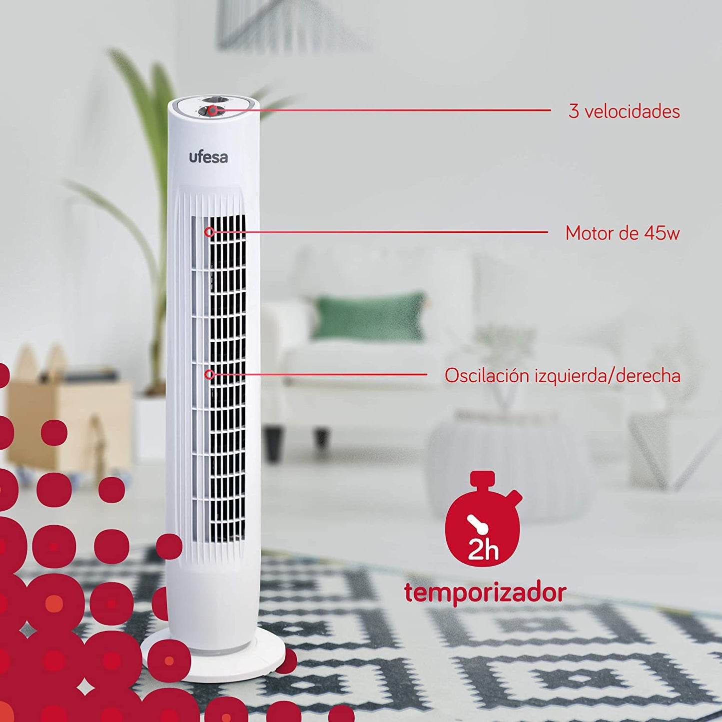 UFESA TW1100 Tower Fan 45W 3 Speeds White