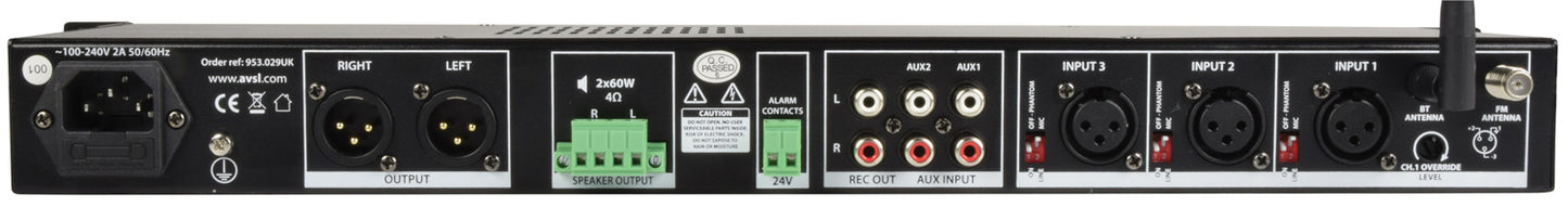 Adastra MM3260 Rackmount Amplifier USB/FM/BT/120W 953.029UK