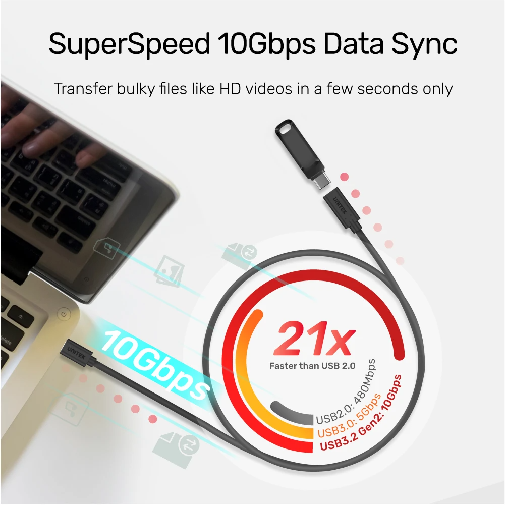 Unitek C14086ABK USB3.2 USB-C Male to USB-C Female Extension Cable PD100W 50cm