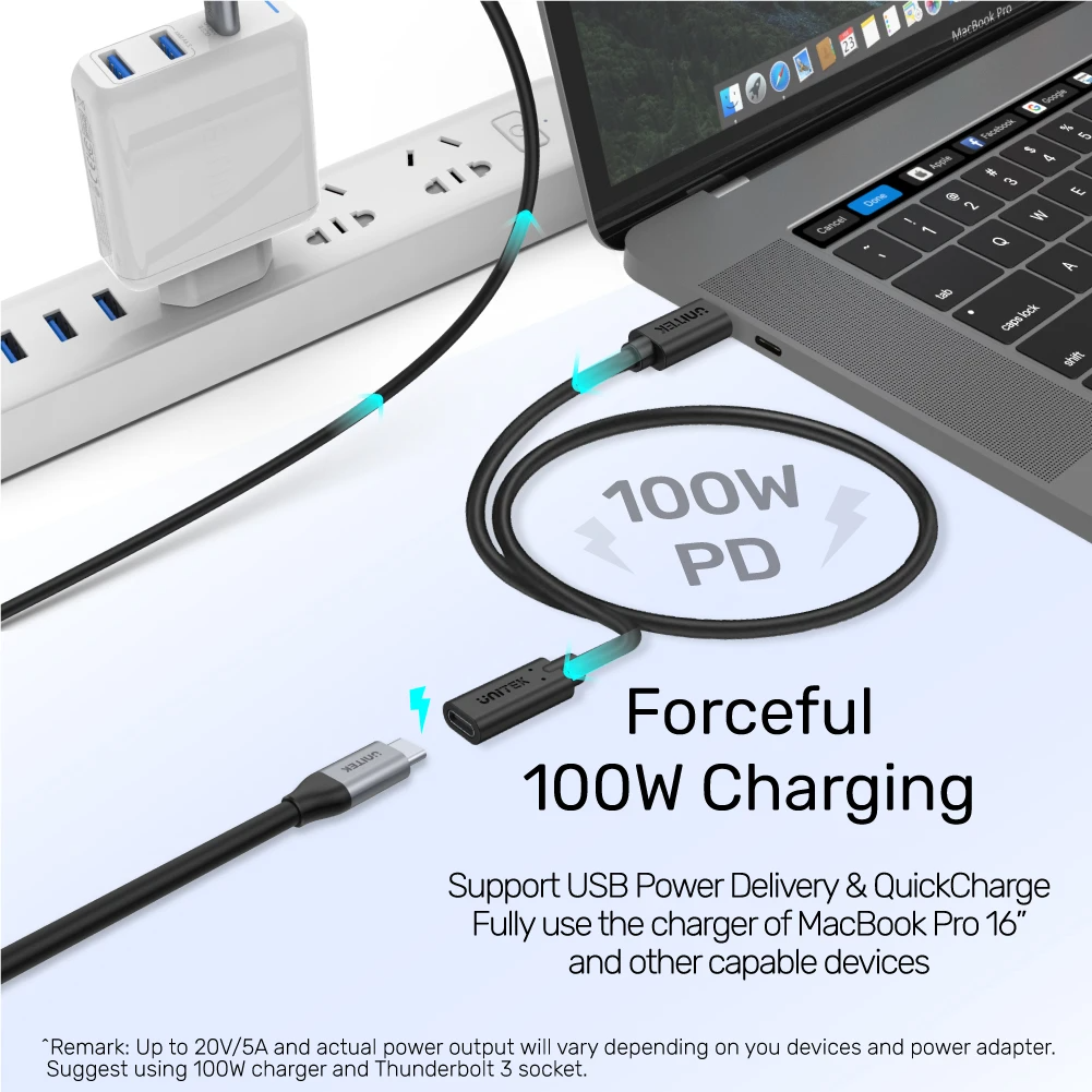 Unitek C14086ABK USB3.2 USB-C Male to USB-C Female Extension Cable PD100W 50cm