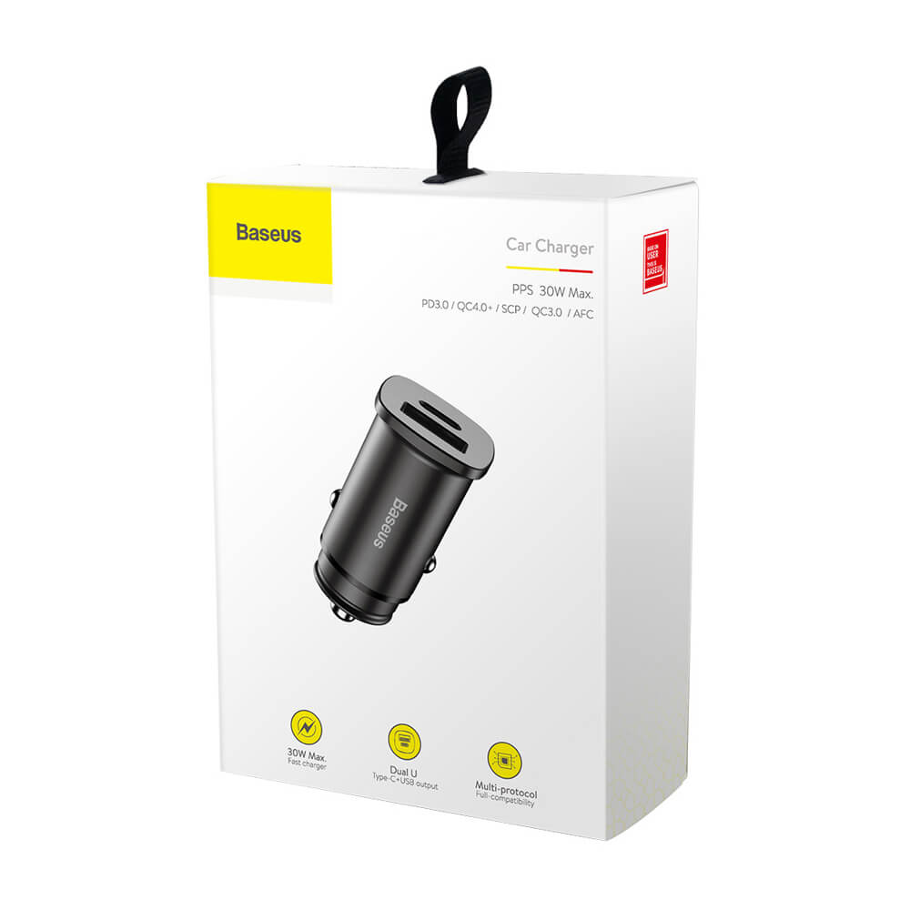 Baseus Square Metal 30W Quick Car Charger Black