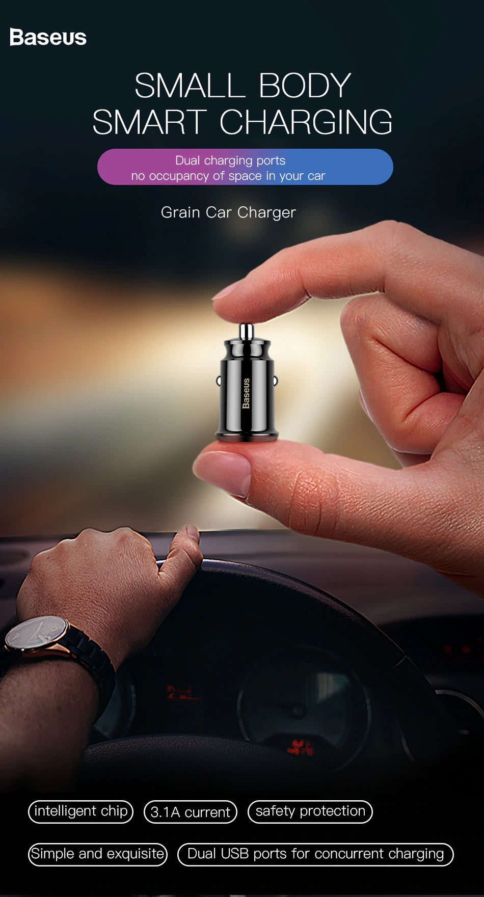 Baseus CCALL-ML02 Grain Car Charger 3.1A White