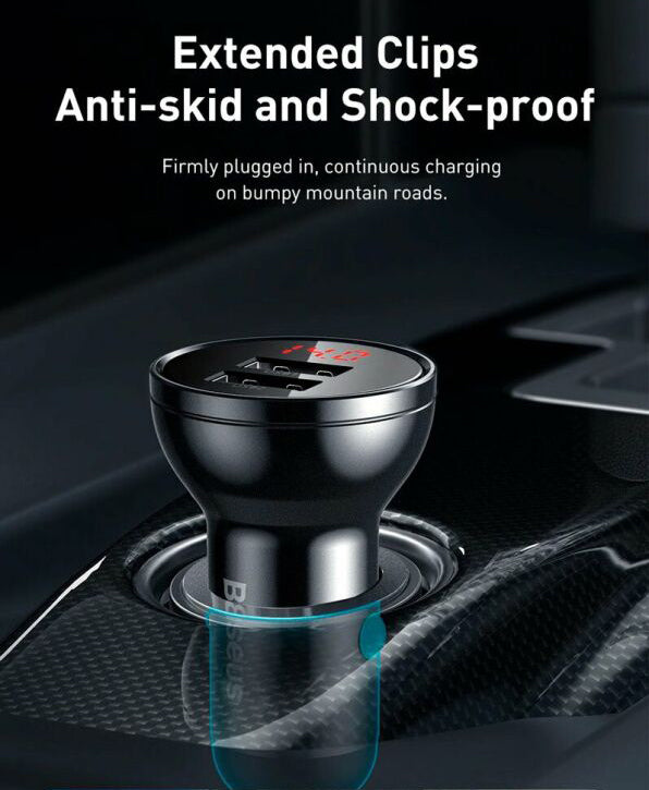 Baseus Digital Display Dual USB 24W Car Charger Black