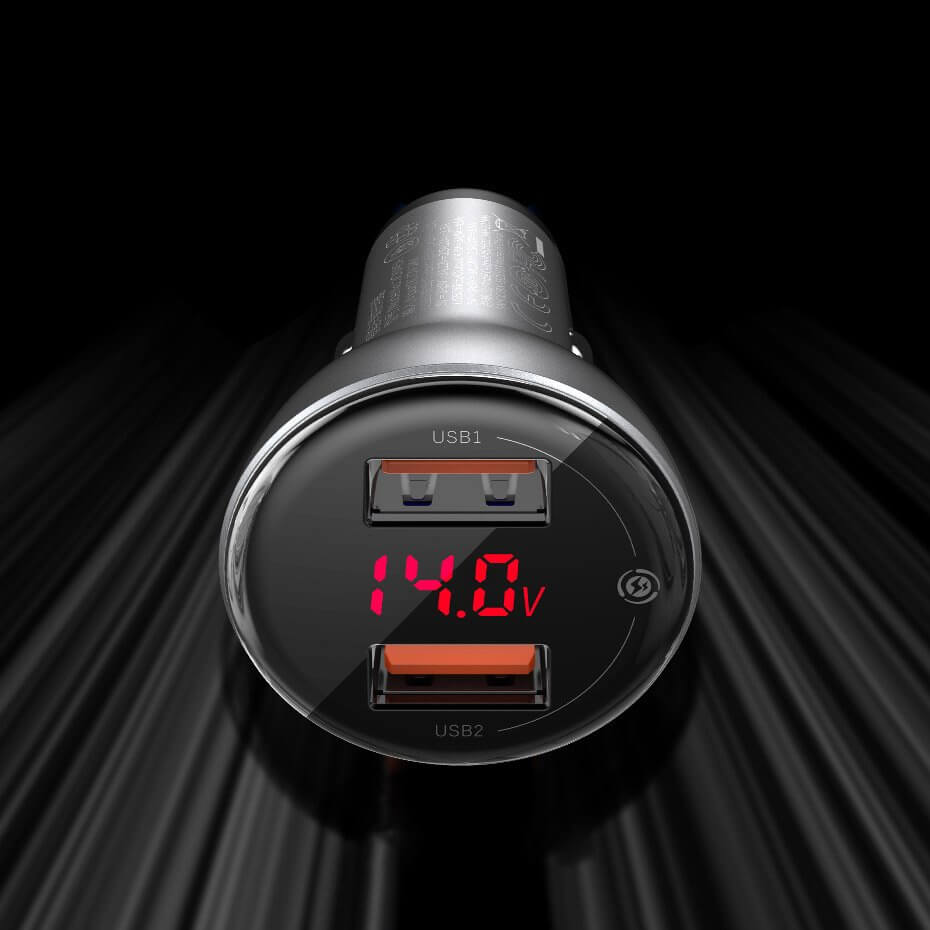 Baseus Digital Display Dual USB 45W Car Charger Black